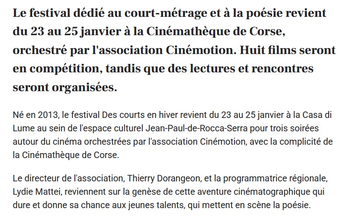 13è édition du Festival des Courts en Hiver 2025