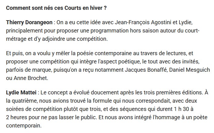 13è édition du Festival des Courts en Hiver 2025